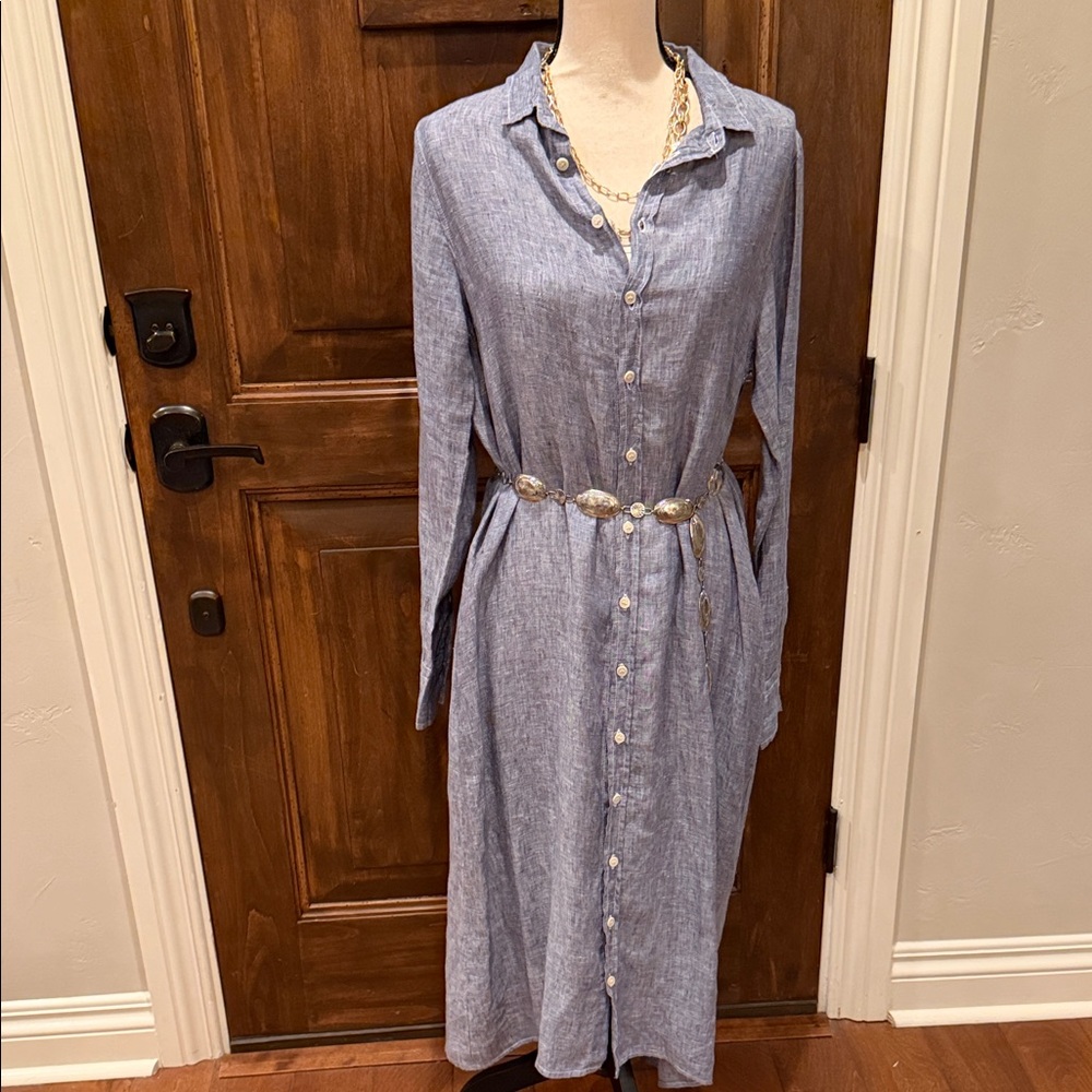 CP Shades S Dress 100% Linen Long Slerve Midi/Maxi Dress